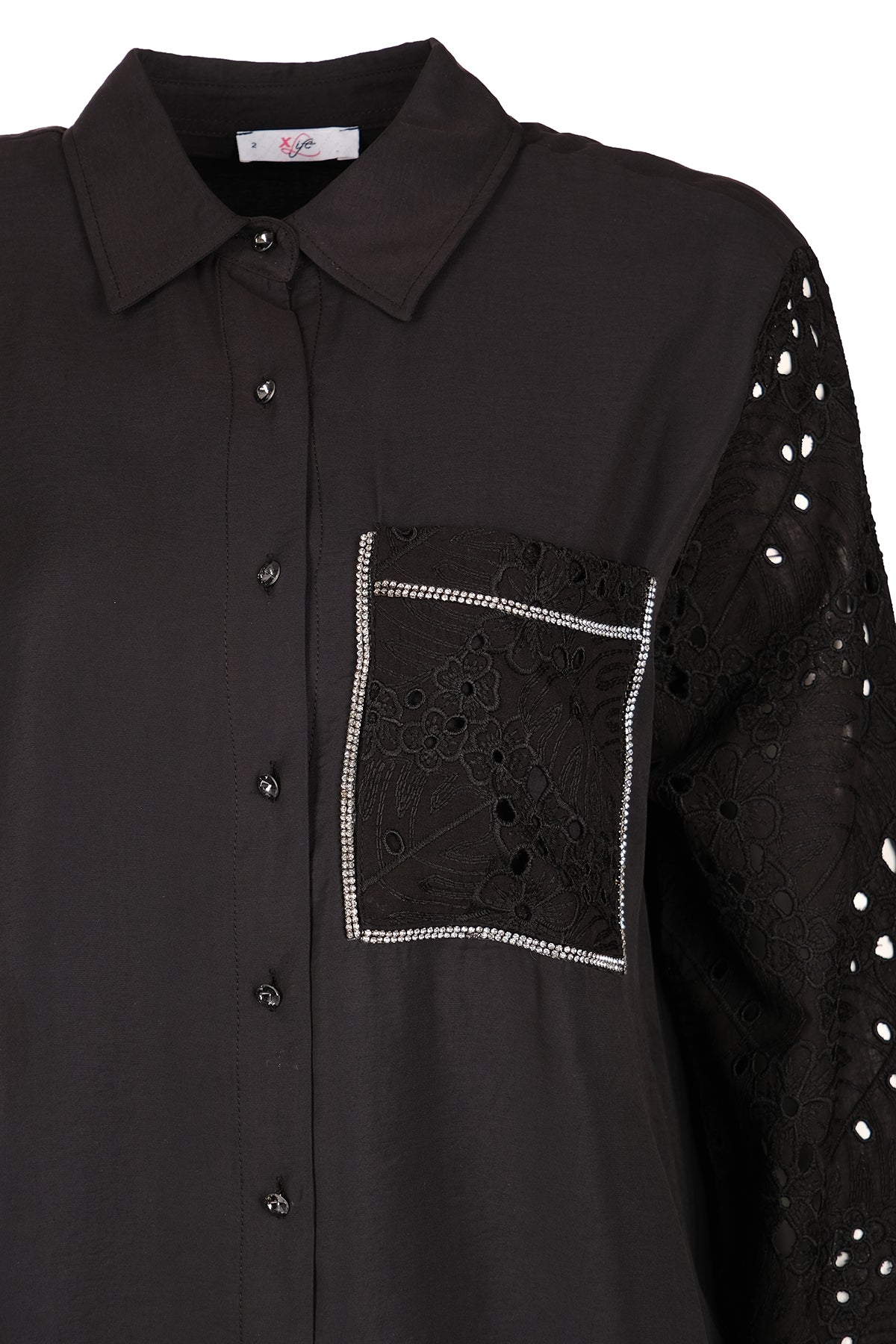 Vedi-bb Oversize Dantel Detaylı Uzun Kol Kadın Gömlek - Minimalist Stil Secondary image