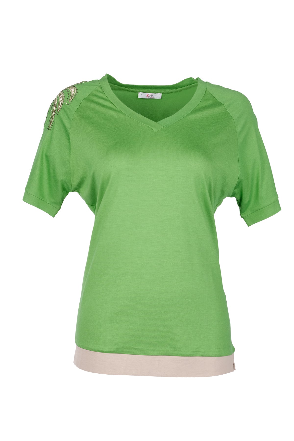 Vedi-bb Oversize V Yaka Kısa Kol Kadın T-Shirt - Minimalist Tarz Main image