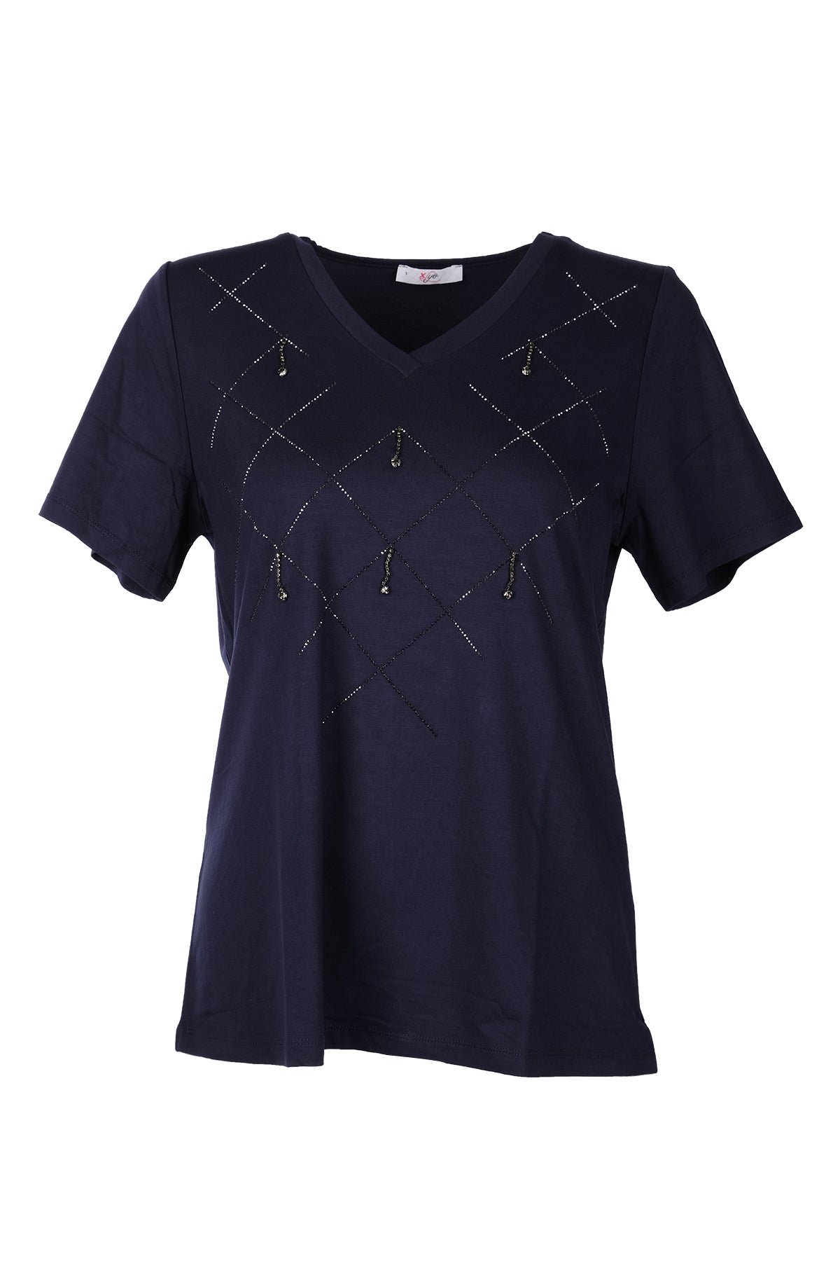 Vedi-bb Minimalist V Yaka Taş Detaylı Kadın T-Shirt - Kısa Kol Main image