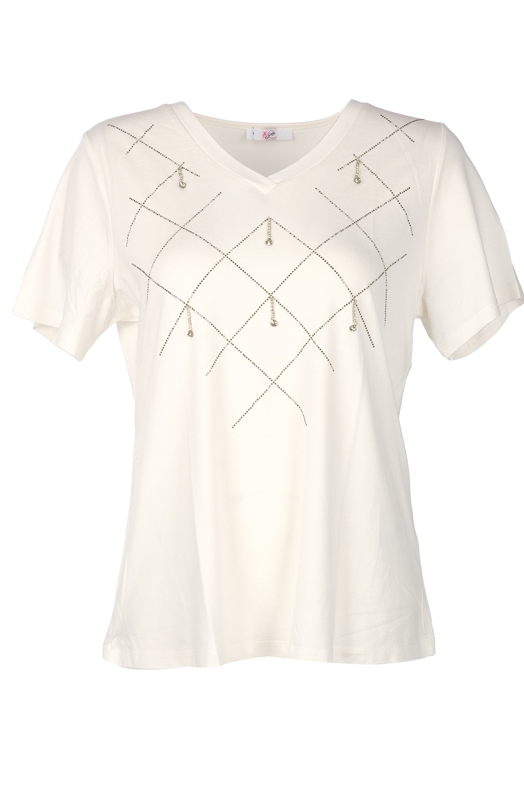 Vedi-bb Minimalist V Yaka Taş Detaylı Kadın T-Shirt - Kısa Kol