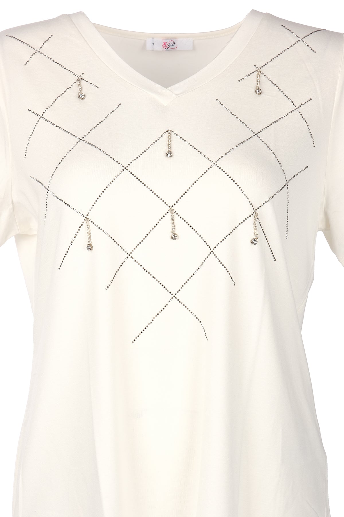 Vedi-bb Minimalist V Yaka Taş Detaylı Kadın T-Shirt - Kısa Kol Secondary image