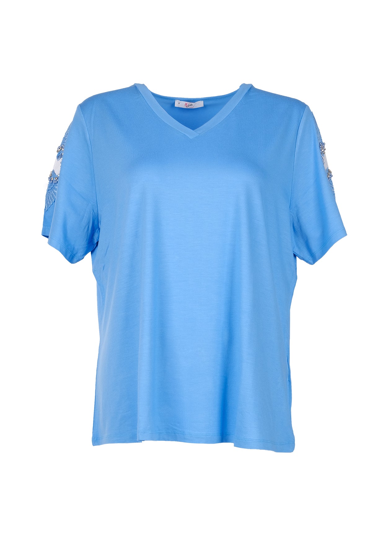 Vedi-bb Oversize V Yaka Kısa Kol Dekoratif Kadın T-Shirt Main image