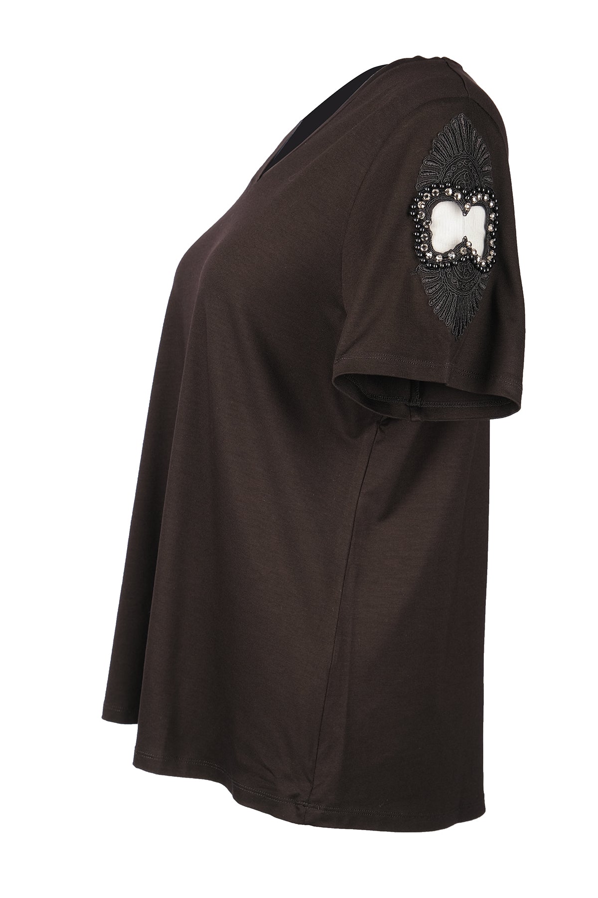 Vedi-bb Oversize V Yaka Kısa Kol Dekoratif Kadın T-Shirt