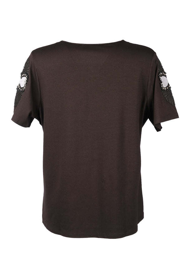 Vedi-bb Oversize V Yaka Kısa Kol Dekoratif Kadın T-Shirt