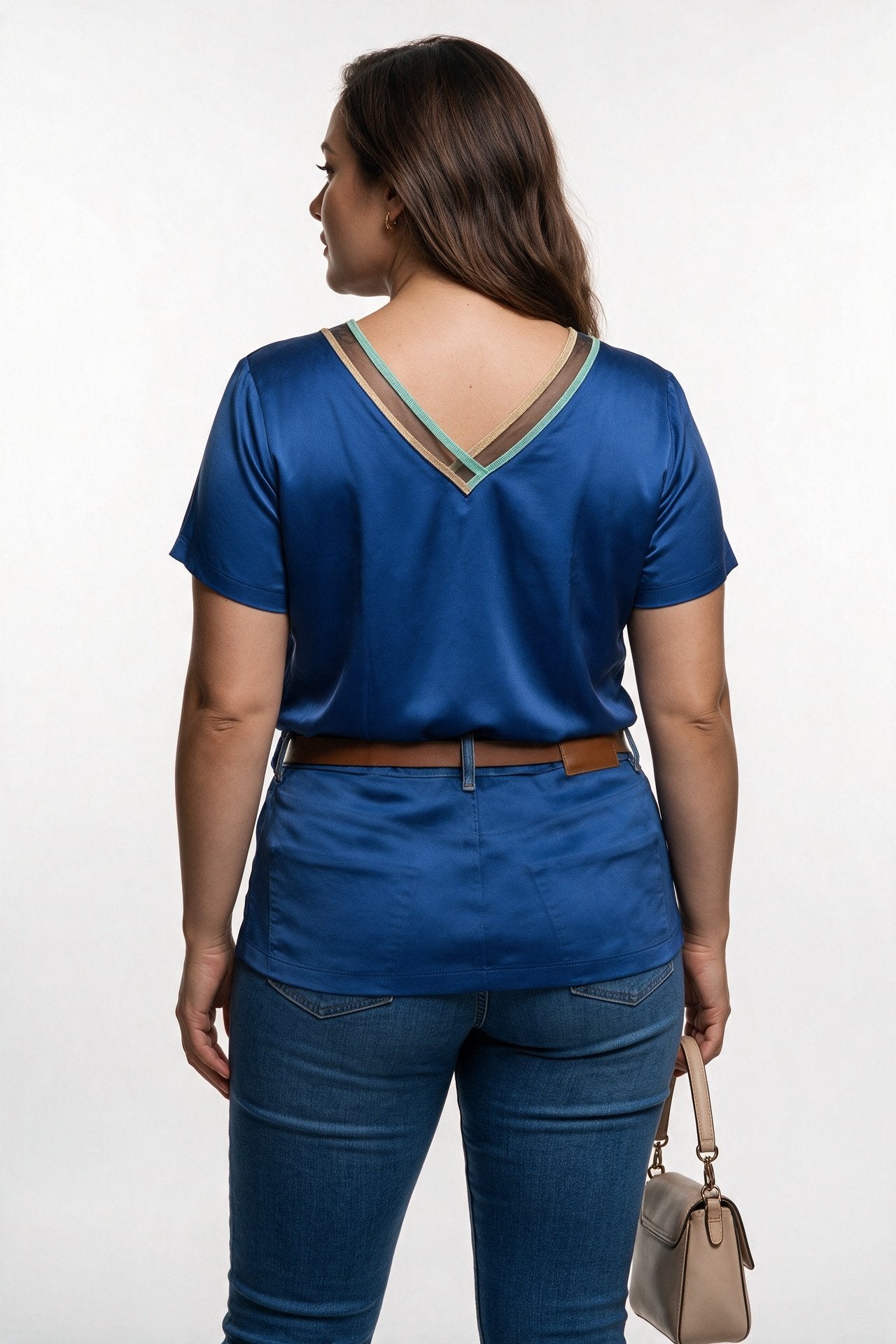 Vedi-bb Kadın Büyük Beden V Yaka Kısa Kol Pamuklu Kuş İşlemeli T-Shirt Secondary image