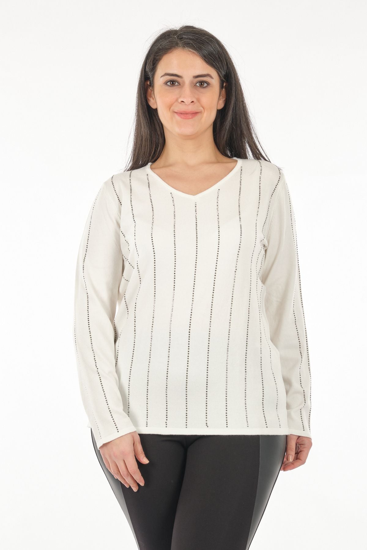 Vedi-bb Minimalist V Yaka Uzun Kol Kadın Triko - Günlük & Özel Gün Secondary image
