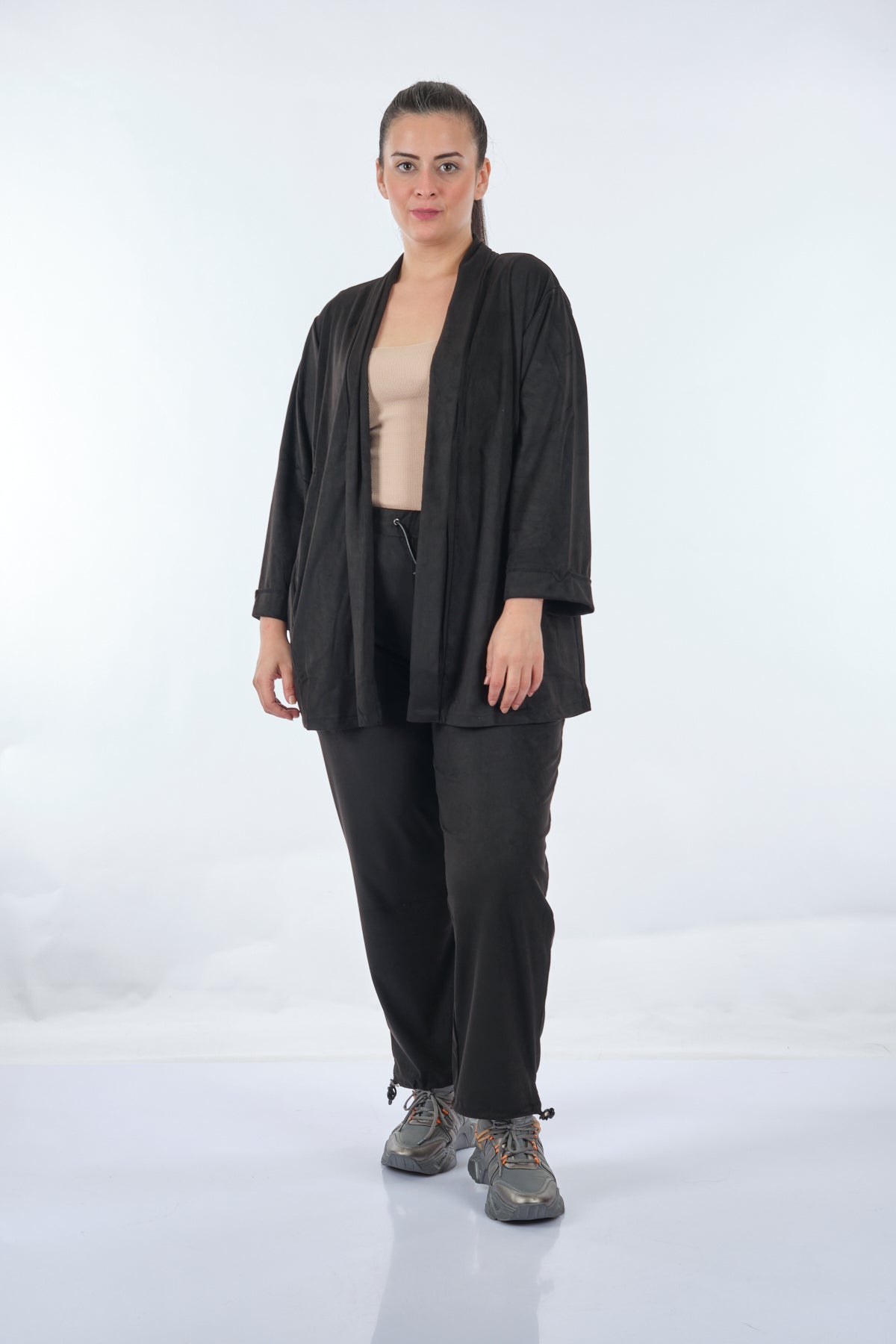 Vedi-bb Oversize Kadife Ceket Takım - Minimalist Günlük Stil - 3/4 Kol Secondary image