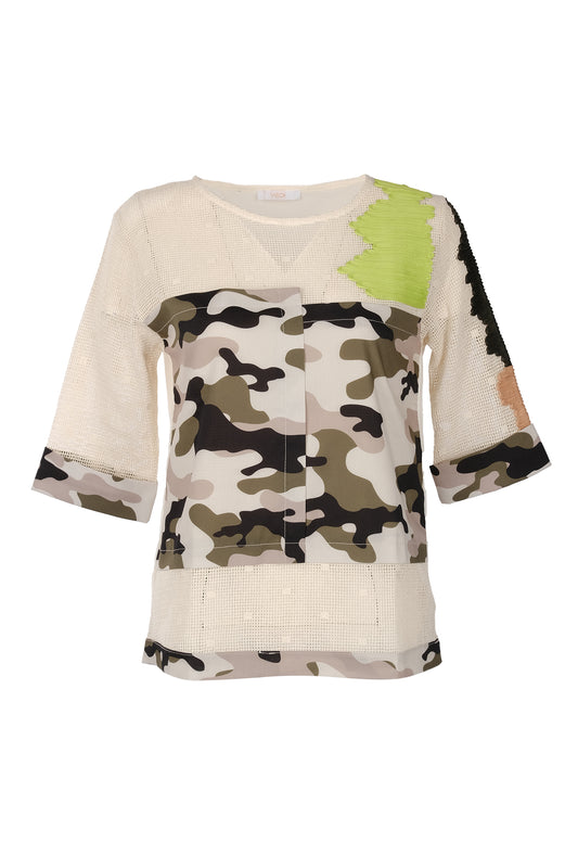Vedi Minimalist 3/4 Sleeve Camouflage Pattern Women's Blouse - Everyday Chic