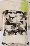 Vedi Minimalist 3/4 Kol Kamuflaj Desen Kadın Bluz - Günlük Şıklık