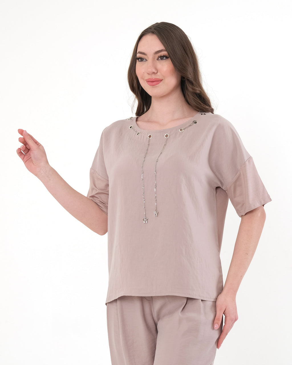 Vedi Oversize Minimalist Kısa Kol Kadın Bluz - Günlük Kombinler İçin