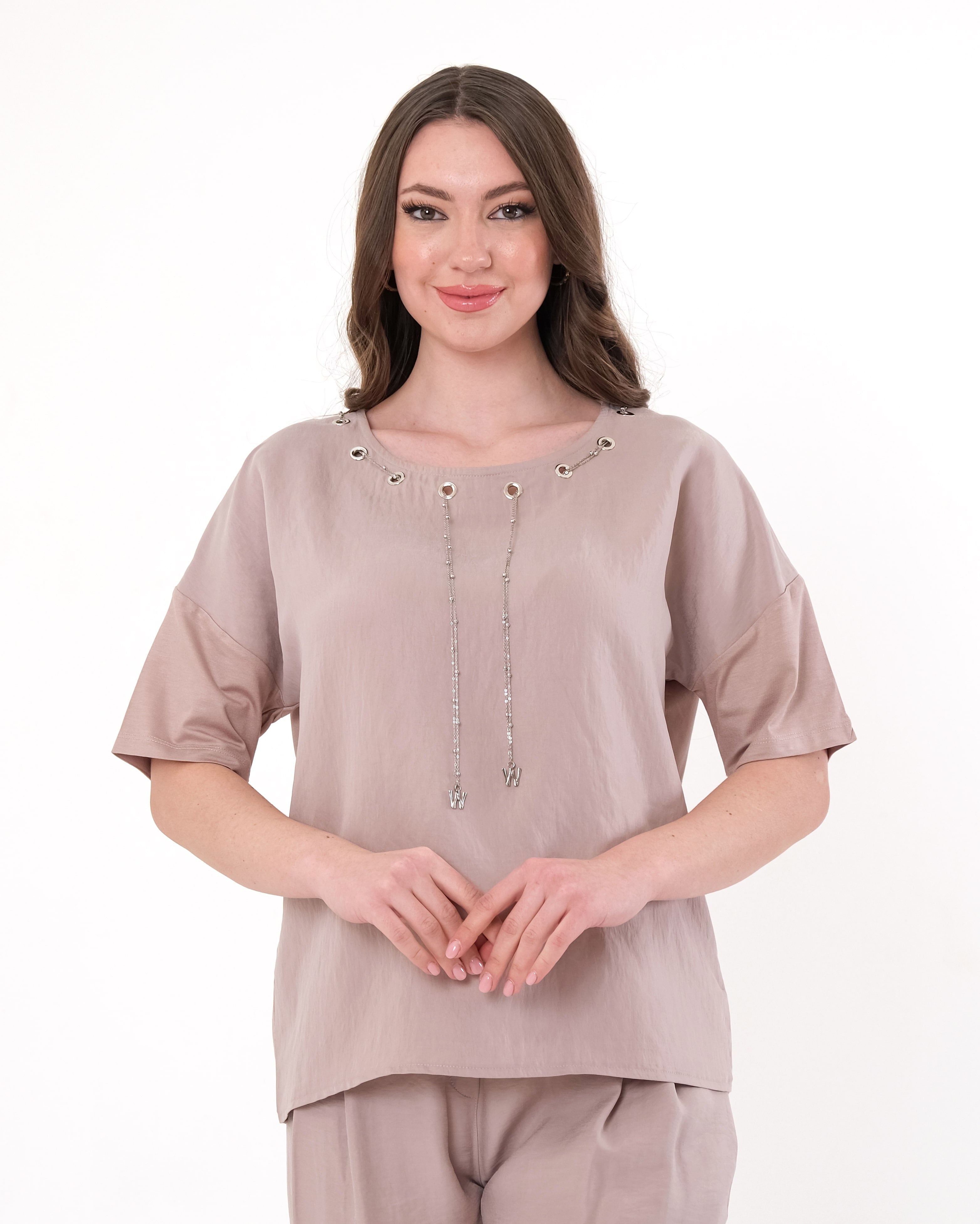 Vedi Oversize Minimalist Kısa Kol Kadın Bluz - Günlük Kombinler İçin Secondary image
