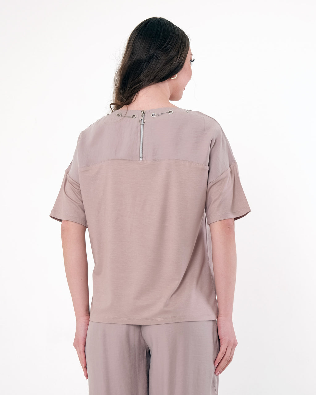 Vedi Oversize Minimalist Kısa Kol Kadın Bluz - Günlük Kombinler İçin