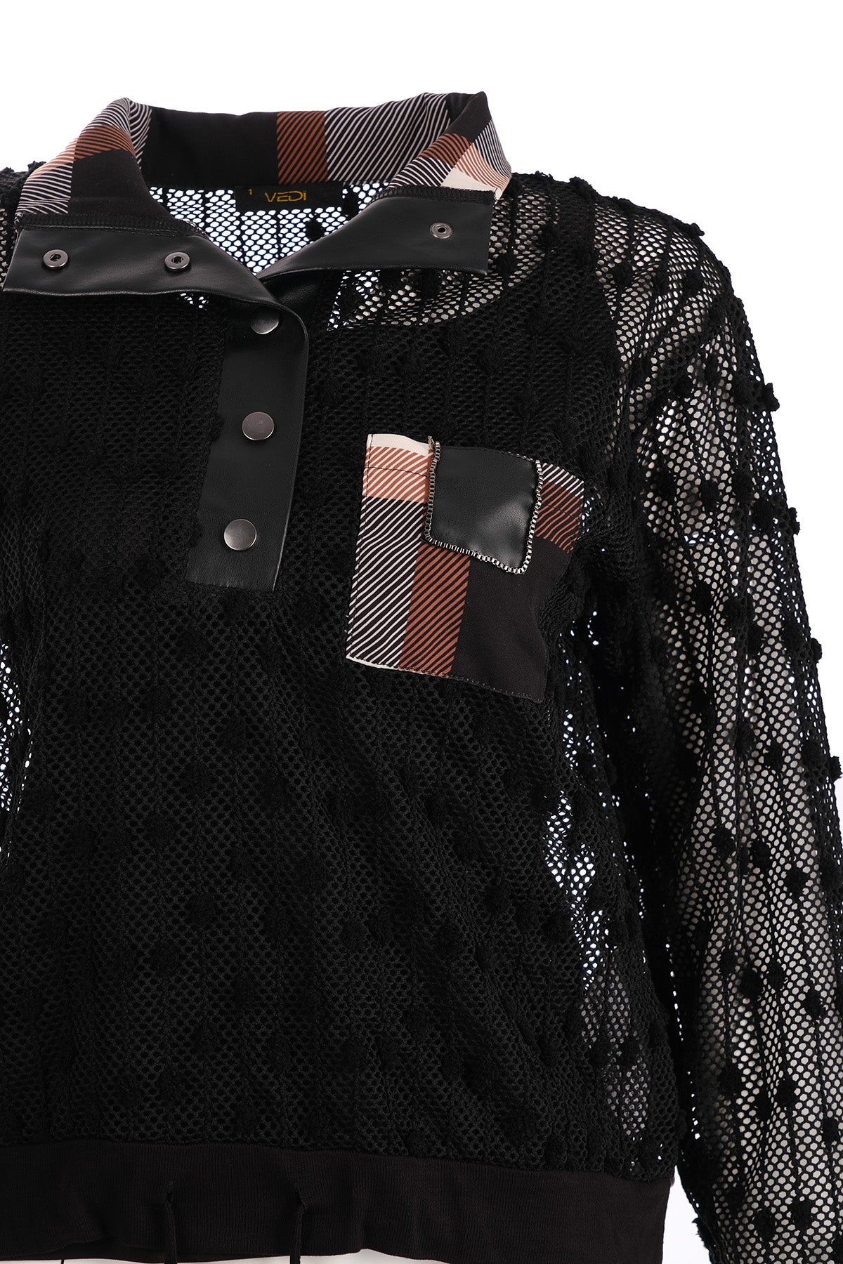 Vedi Oversize Uzun Kol Minimalist File Detaylı Kadın Bluz