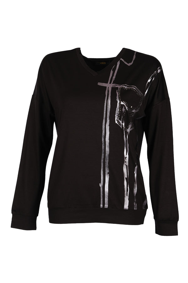 Vedi Minimalist Oversize V Yaka Uzun Kol Kadın Bluz VD4104