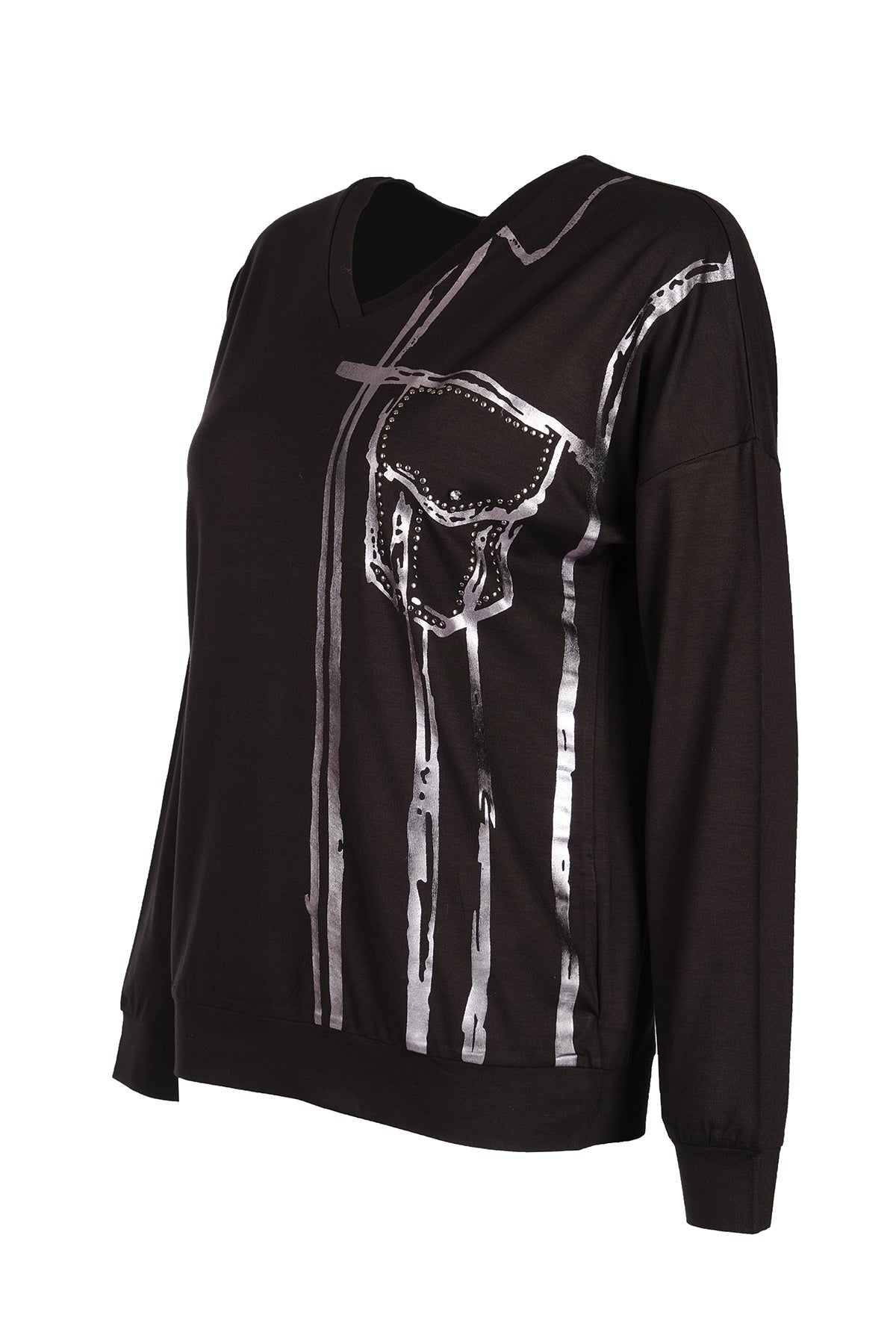Vedi Minimalist Oversize V Yaka Uzun Kol Kadın Bluz VD4104 Secondary image