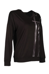 Vedi Minimalist Oversize V Yaka Uzun Kol Kadın Bluz VD4104