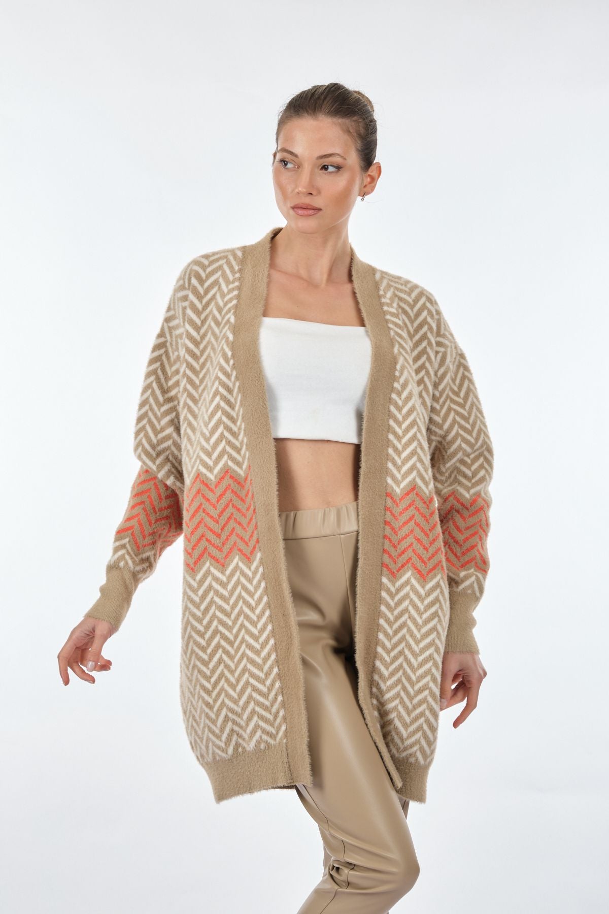 Vedi Oversize Desenli Uzun Kol Kadın Ceket - Minimalist Tarz
