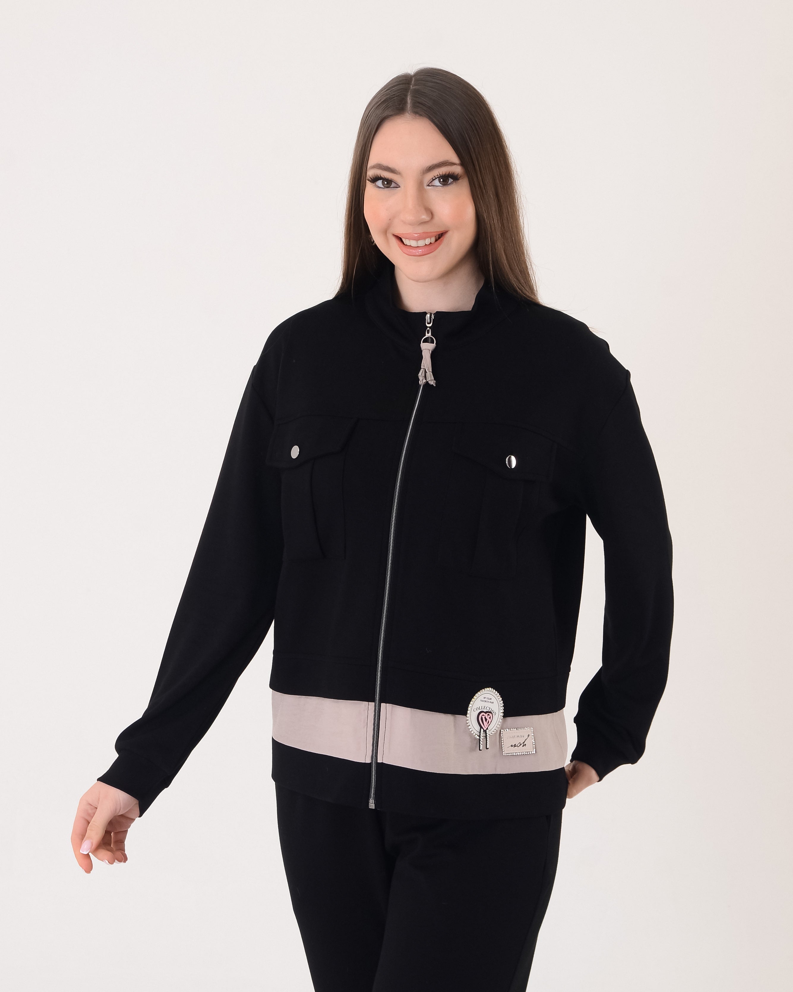 Vedi Oversize Crop Fermuarlı Kadın Ceket - Cep Detaylı Main image
