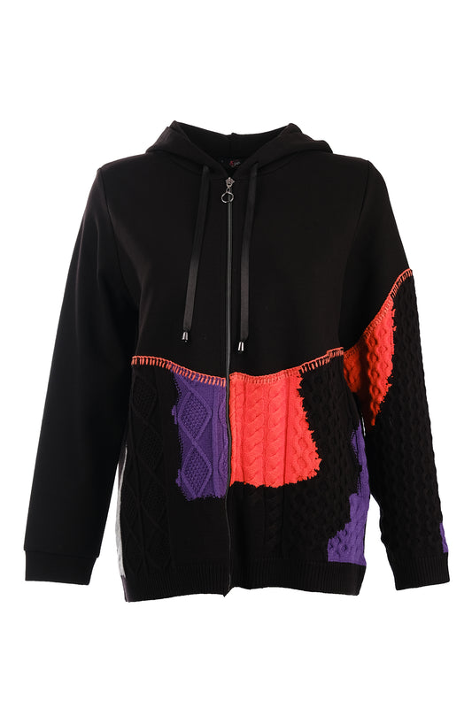 Vedi Oversize Hooded Women's Jacket with Knitted Details - Midi Length