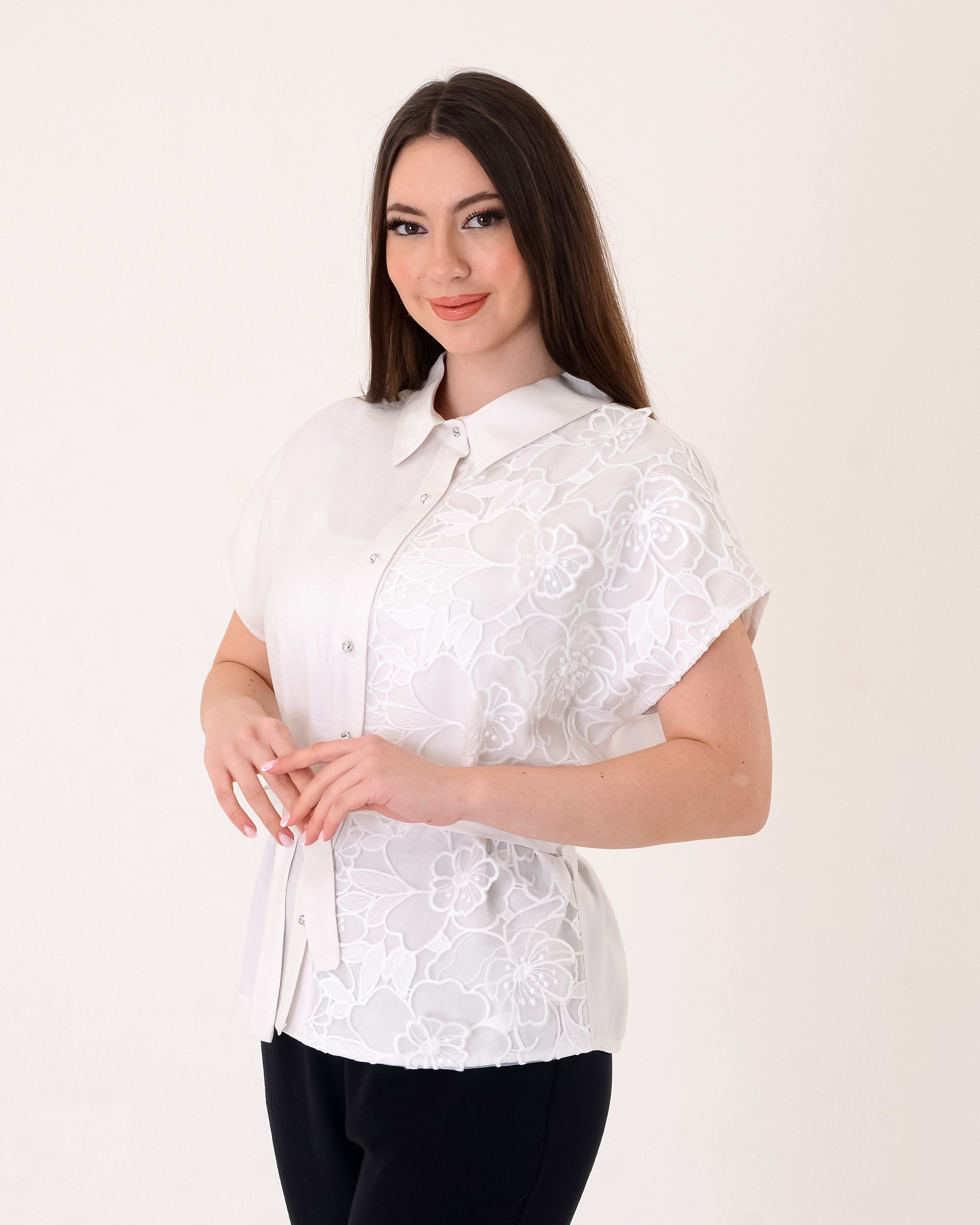 Vedi Oversize Çiçekli Gömlek - Minimalist Tarz - Kısa Kol Main image