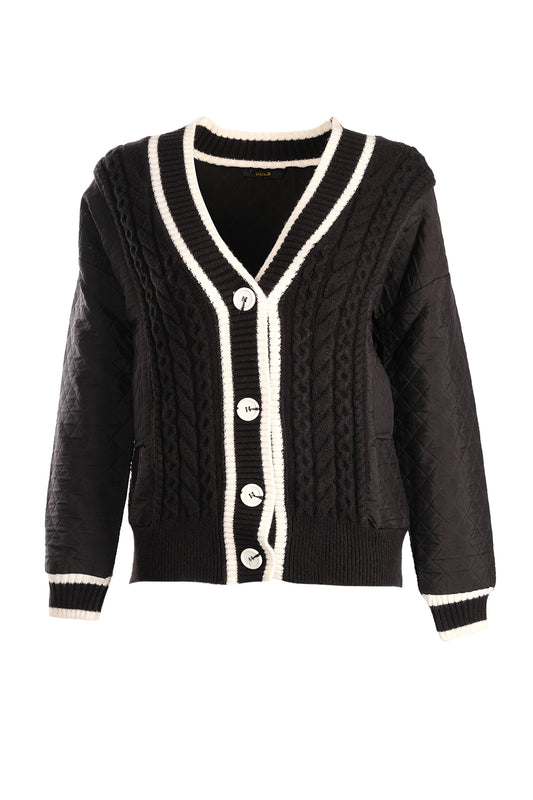 Vedi Oversize V-Neck Embossed Women's Cardigan - Casual & Chic