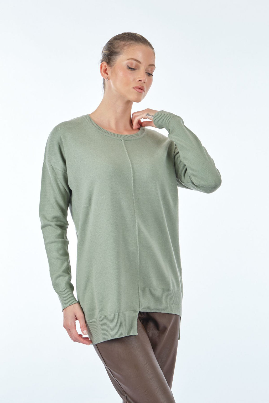 Vedi Oversize Minimalist Asimetrik Kadın Kazak - Uzun Kol
