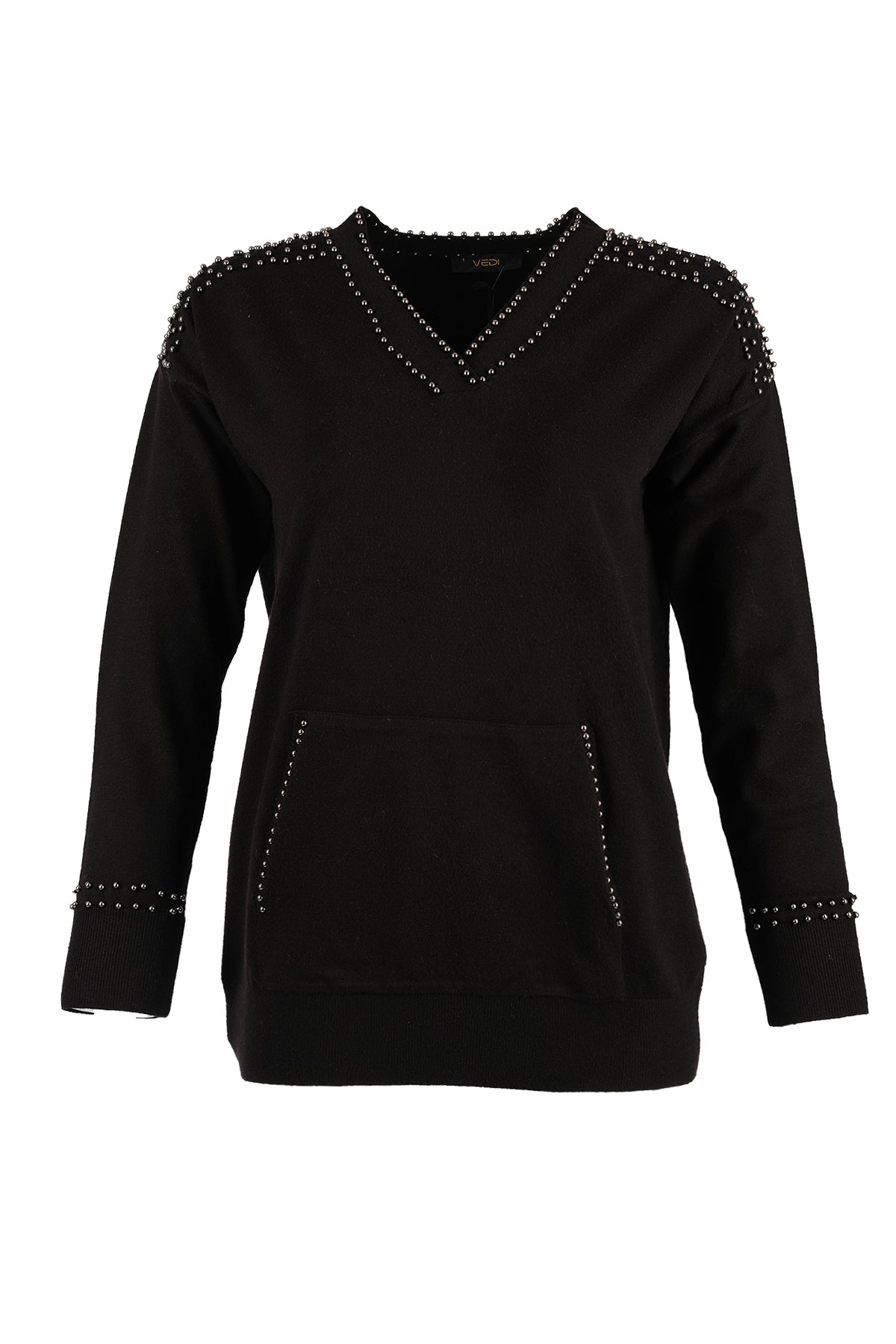 Vedi V Yaka Oversize Minimalist Kadın Kazak - Uzun Kol Main image