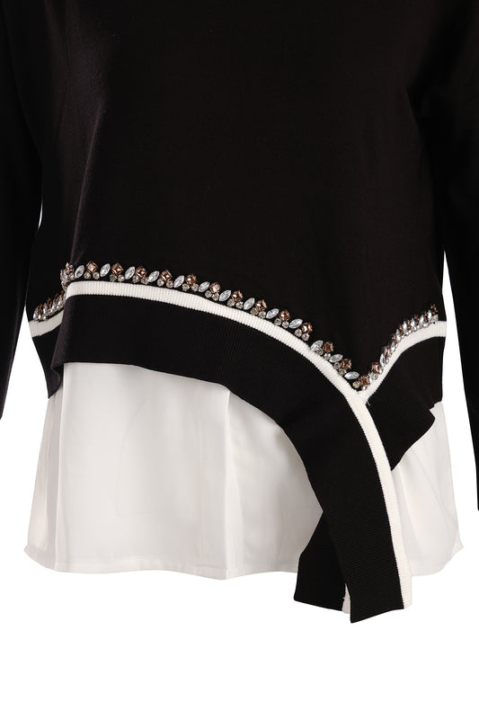 Vedi Oversize Two-Layer Long-Sleeve Women's Sweater with Stone Embellishments