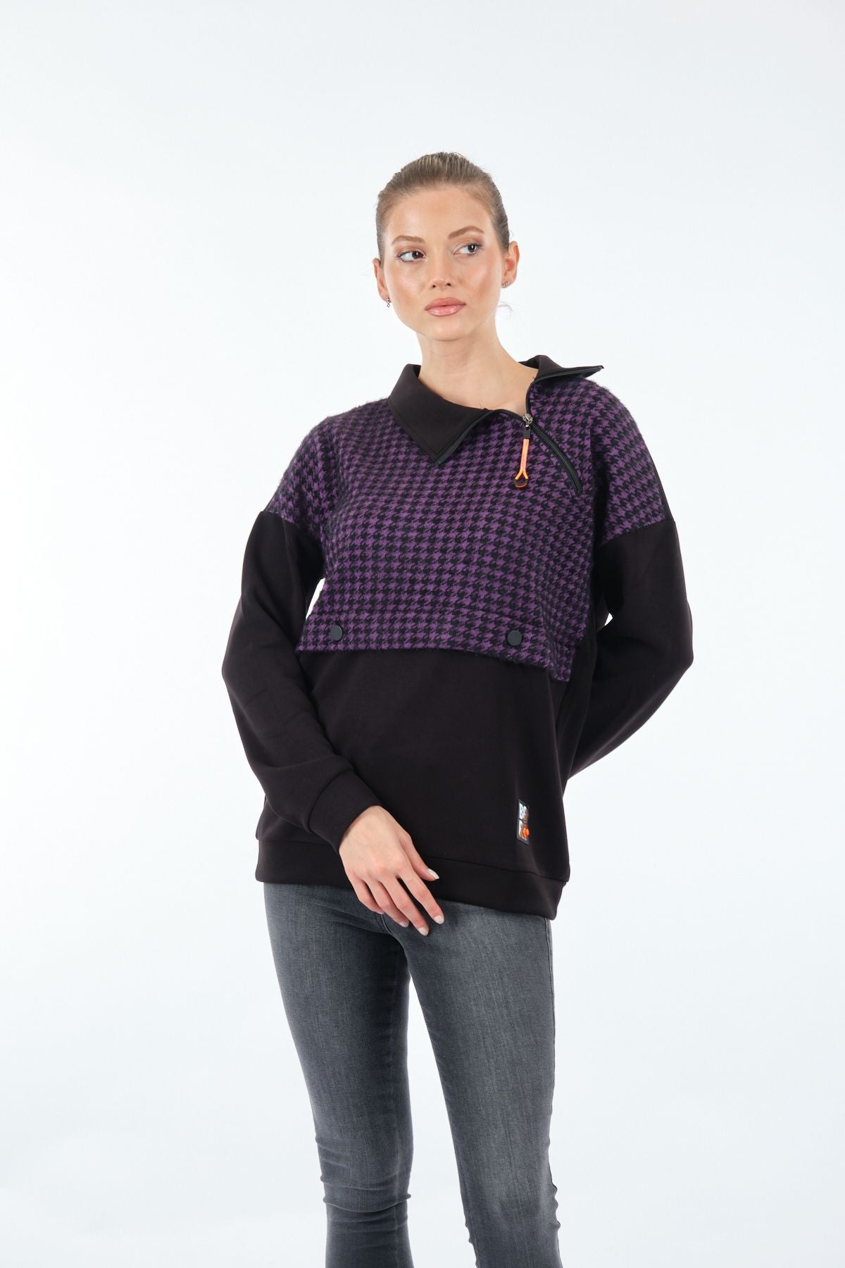 Vedi Oversize Yaka Detaylı Kadın Sweatshirt - Minimalist Trend