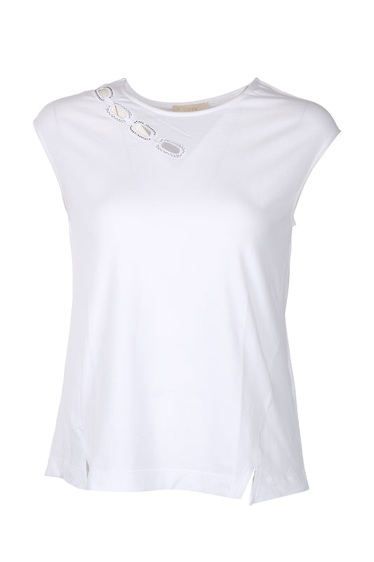 Vedi Minimalist Oversize Women's T-Shirt - Short Sleeve with Stone Details