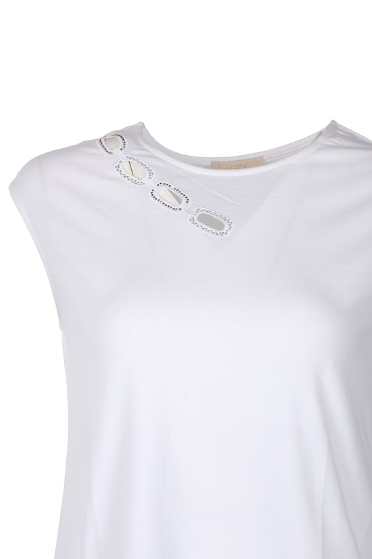 Vedi Minimalist Oversize Women's T-Shirt - Short Sleeve with Stone Details