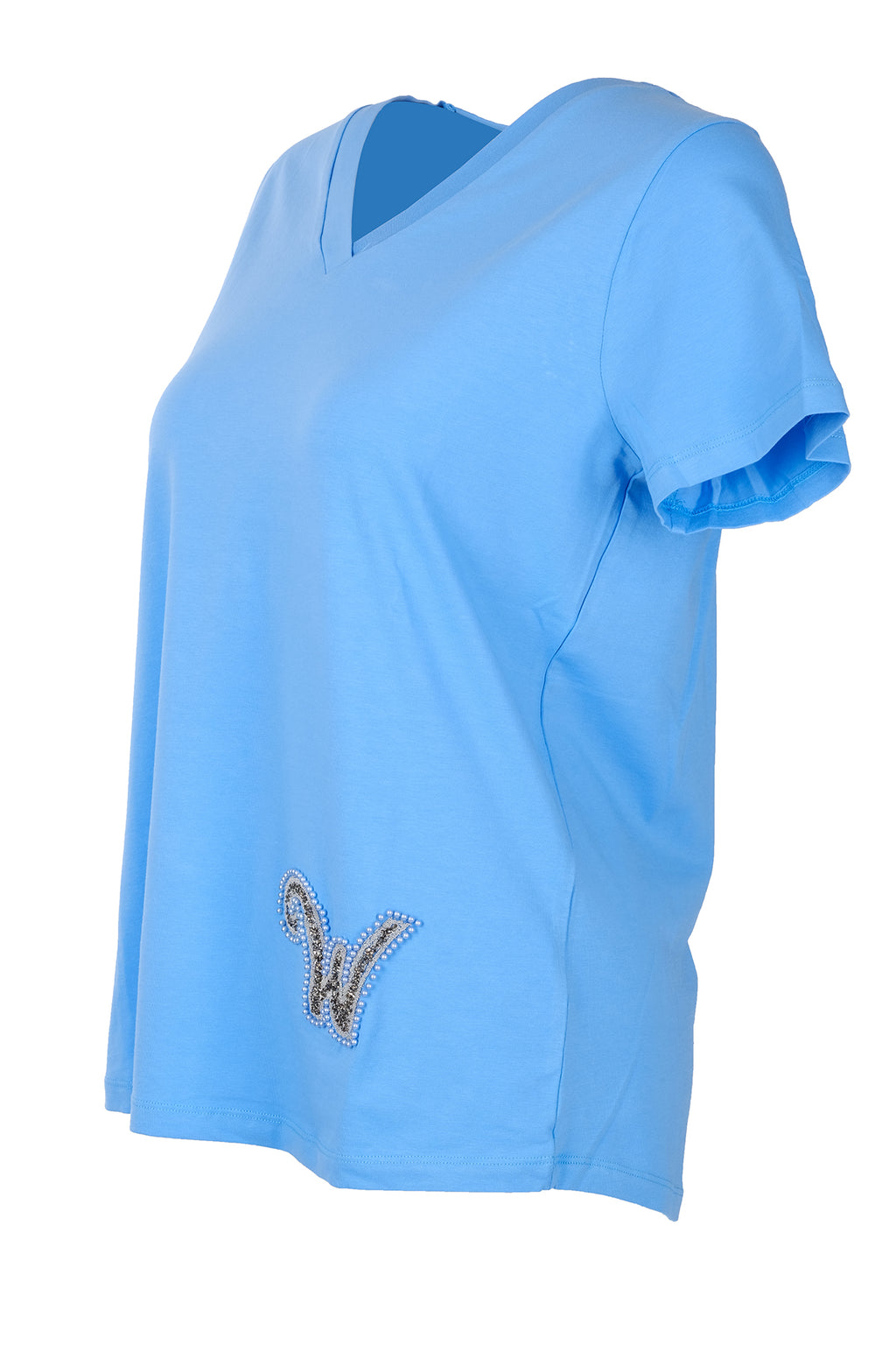 Vedi Oversize V Yaka İnci Detaylı Kadın T-Shirt - Kısa Kol
