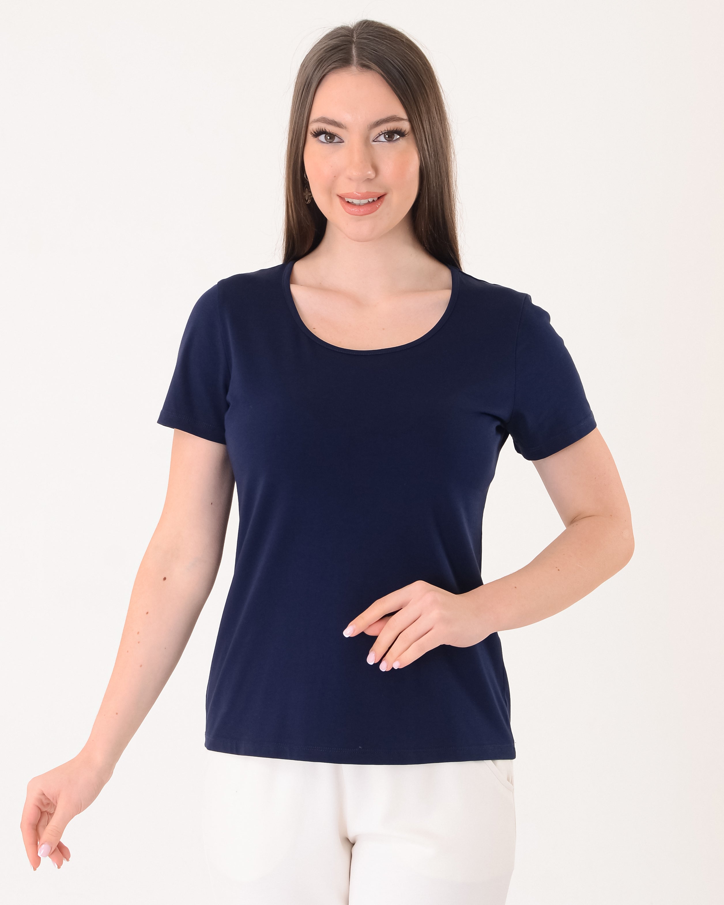 Vedi Kadın Kısa Kol Yuvarlak Yaka Minimalist T-Shirt - Günlük Kullanım Main image