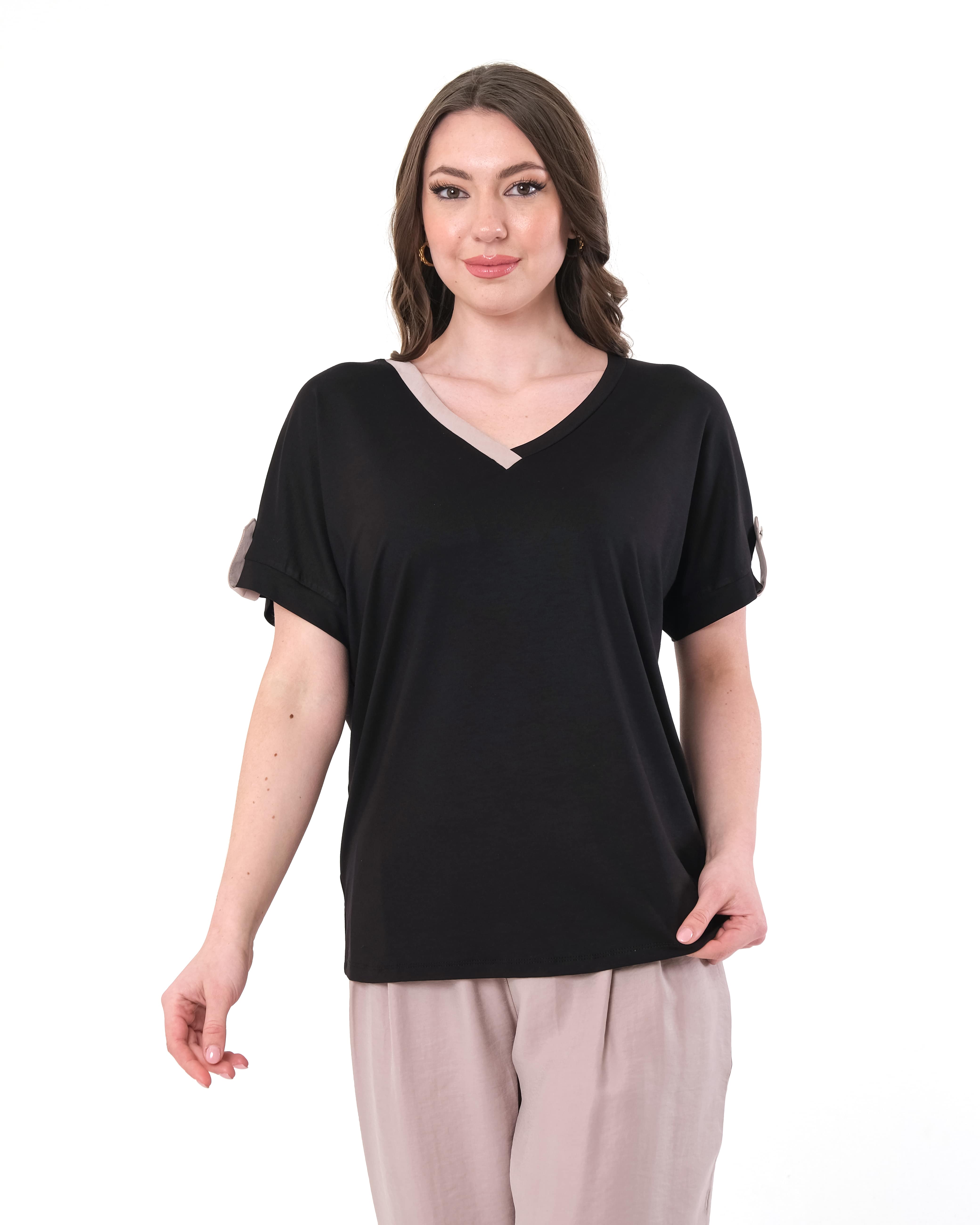 Vedi Oversize V Yaka Kadın T-Shirt - Minimalist Günlük Main image