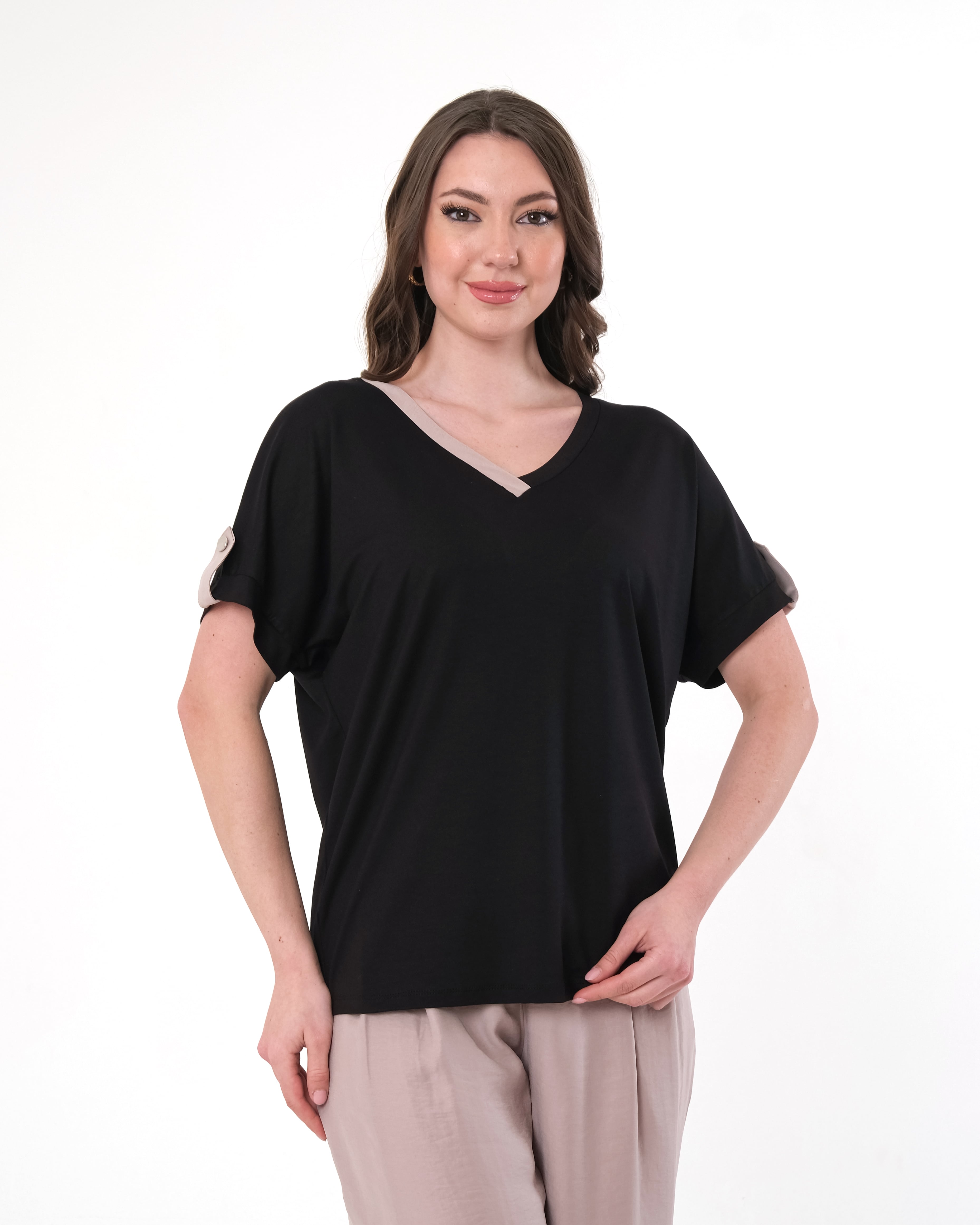 Vedi Oversize V Yaka Kadın T-Shirt - Minimalist Günlük