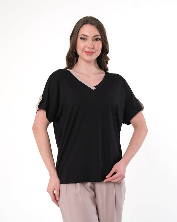 Vedi Oversize V Yaka Kadın T-Shirt - Minimalist Günlük