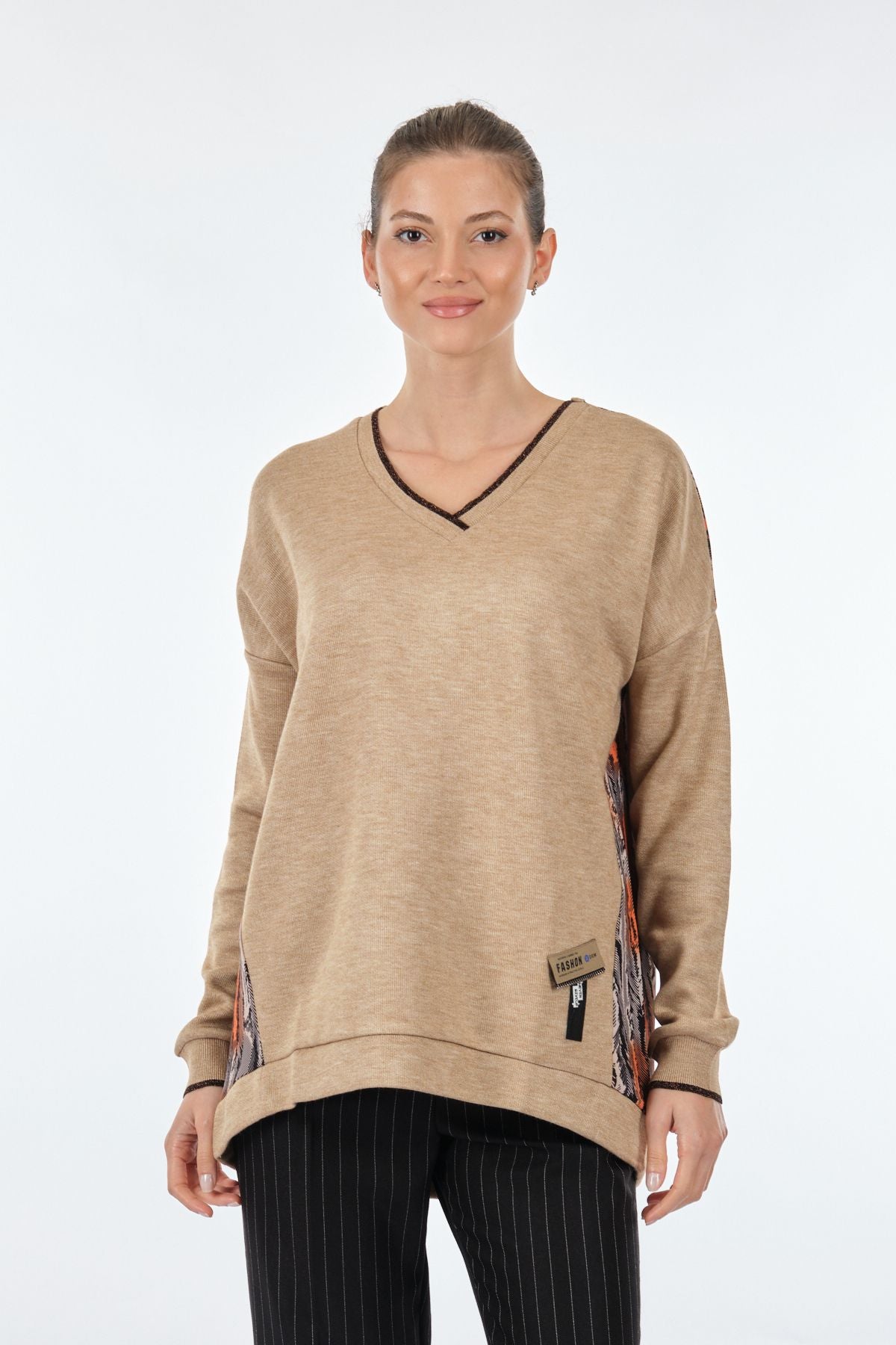Vedi Oversize V Yaka Uzun Kol Kadın Triko - Minimalist Günlük Stil Main image