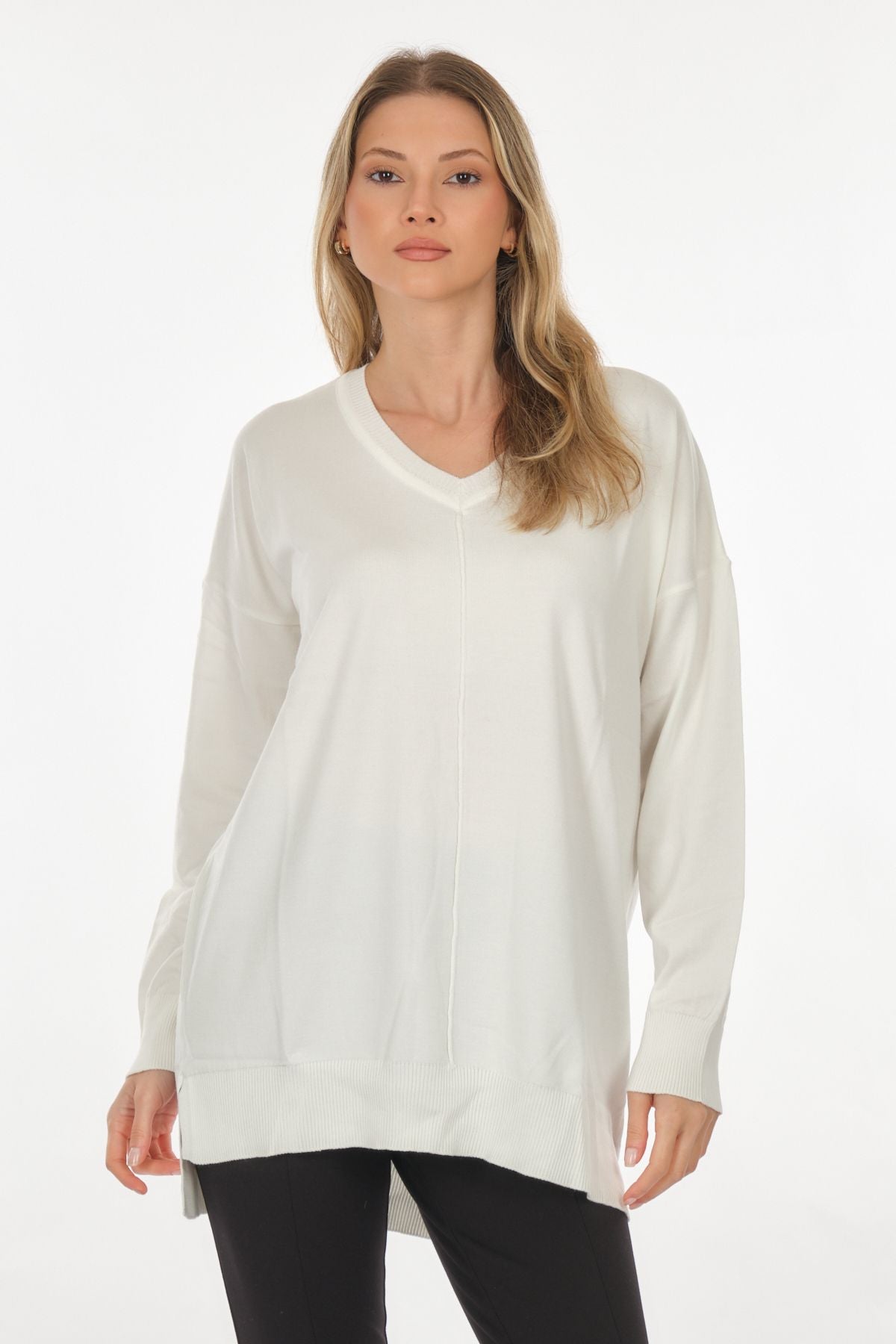 Vedi Oversize V Yaka Uzun Kol Midi Tunik - Günlük Şıklık Secondary image