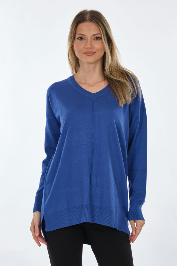 Vedi Oversize V Yaka Uzun Kol Midi Tunik - Günlük Şıklık