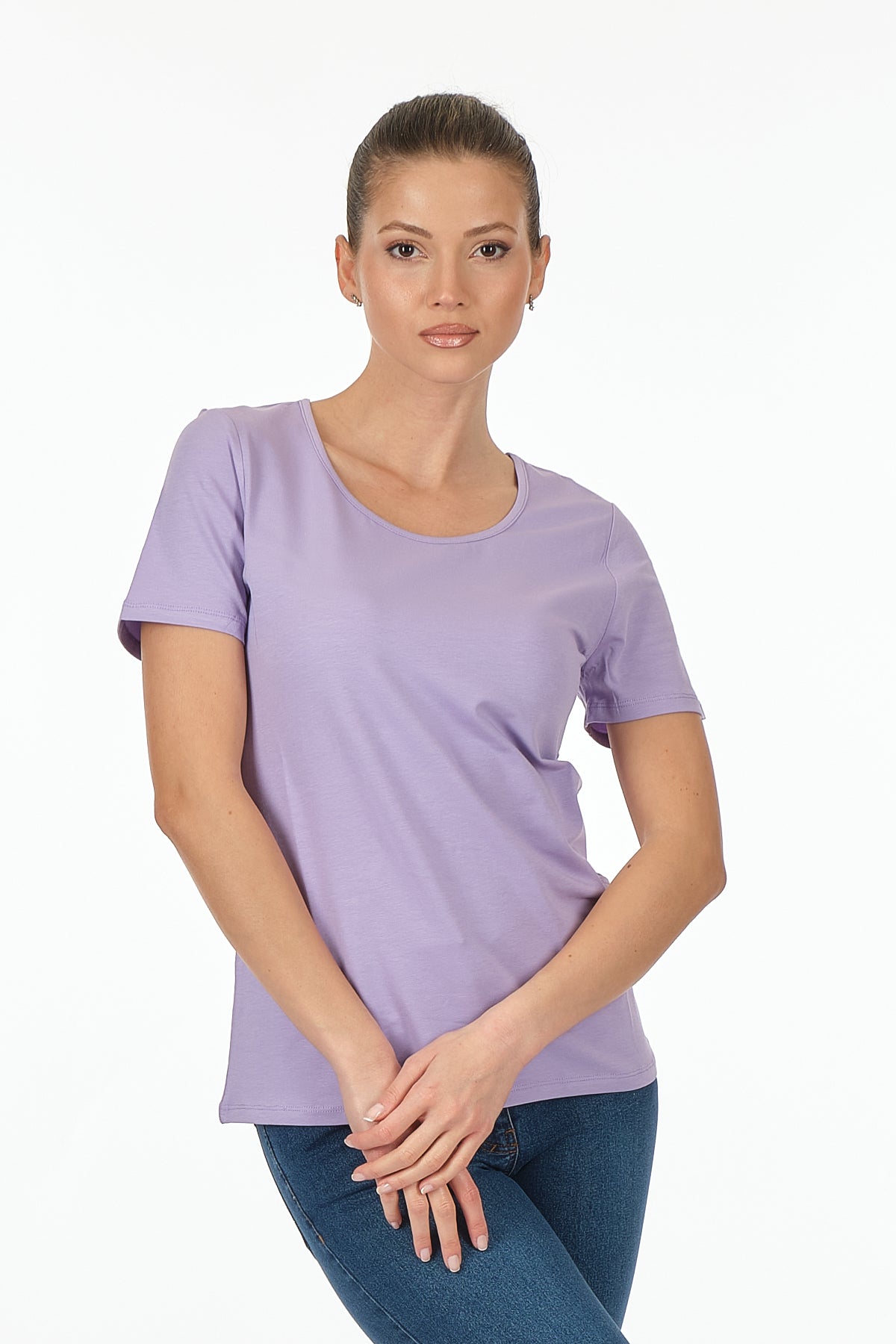 Vedi Kadın Regular Kalıp Yuvarlak Yaka Kısa Kollu Pamuklu Düz T-shirt Secondary image