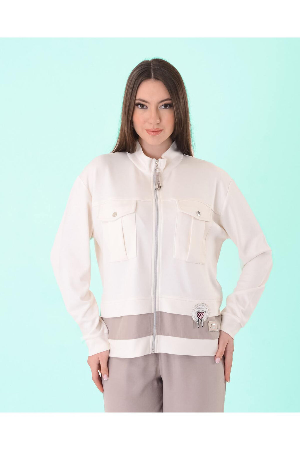 Vedi Oversize Crop Fermuarlı Kadın Ceket - Cep Detaylı