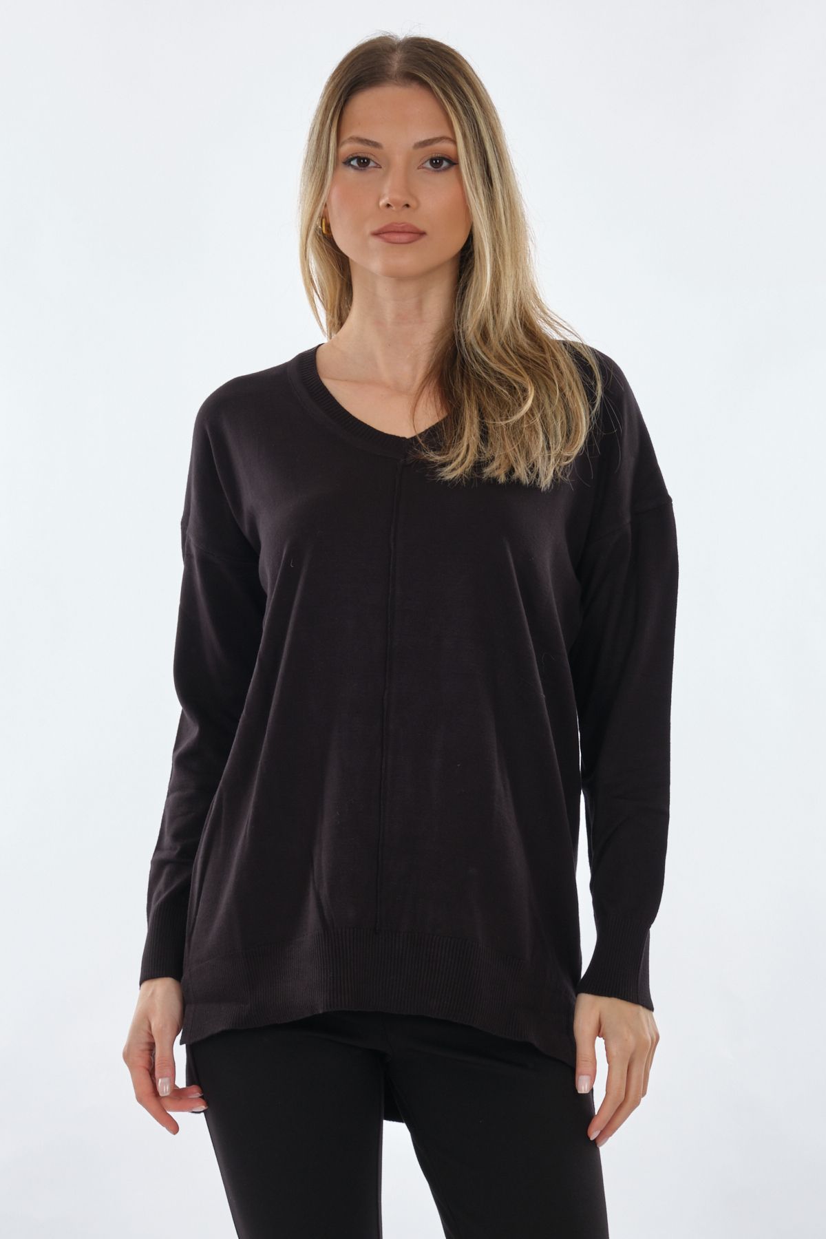Vedi Oversize V Yaka Uzun Kol Midi Tunik - Günlük Şıklık Ana görsel