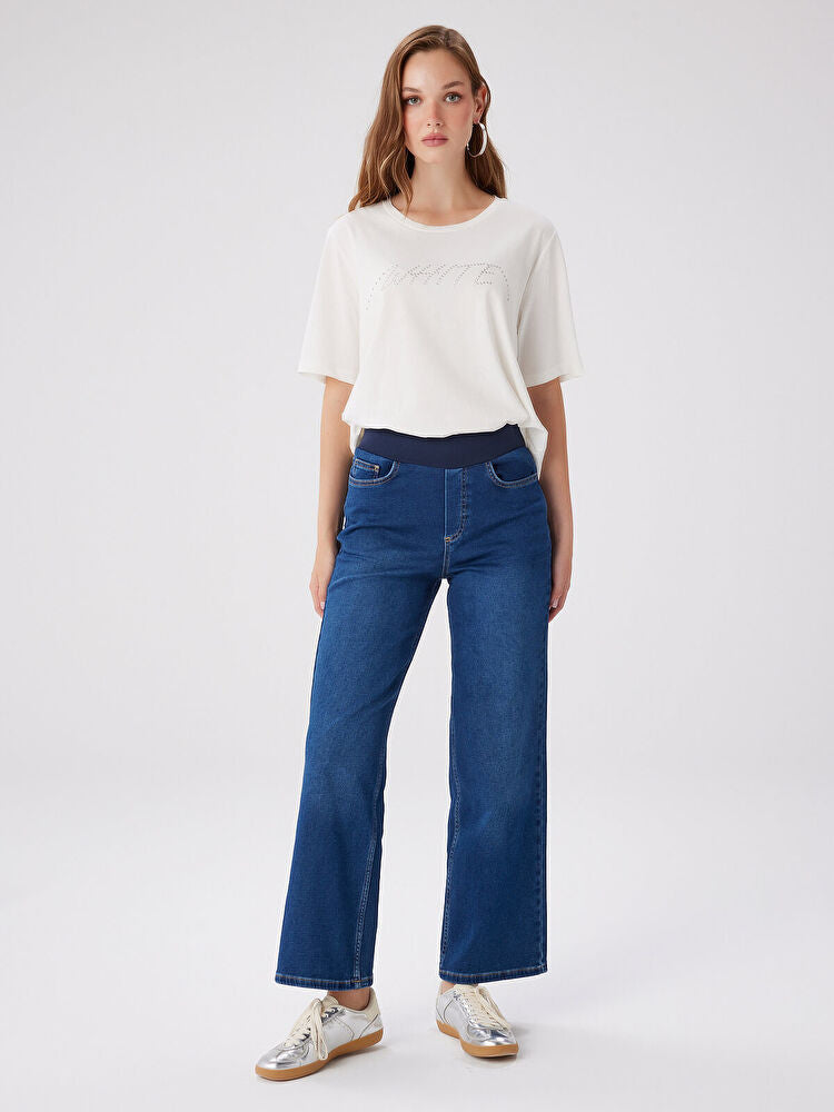Wide Leg Fit Beli Lastikli Rahat Jean Pantolon UW27JPN010 Main image
