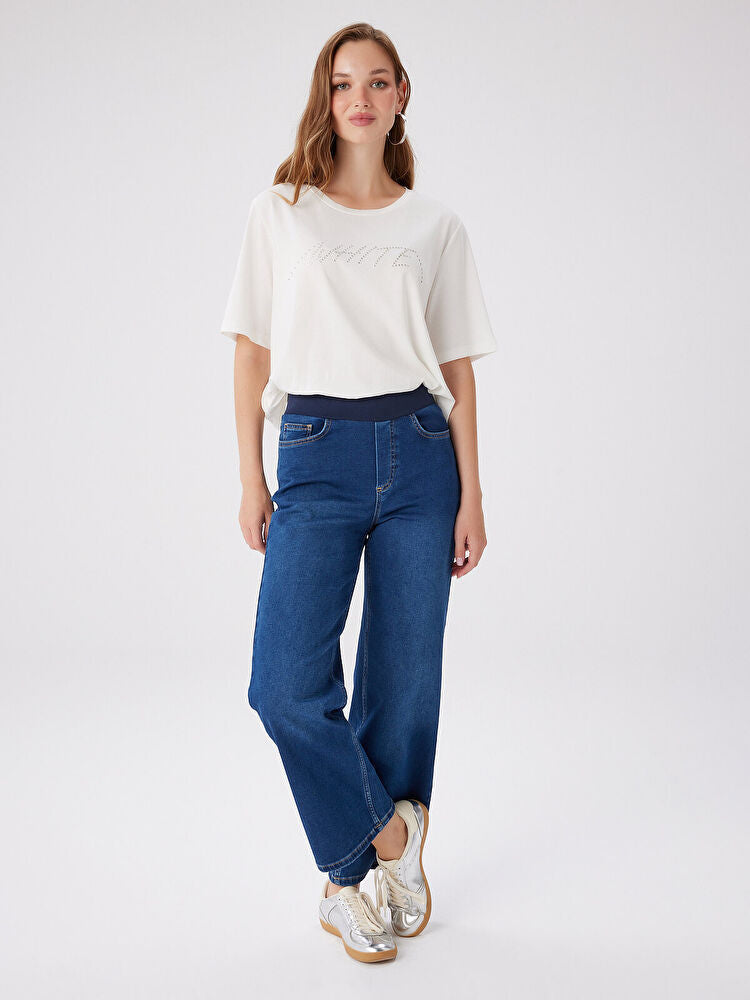 Wide Leg Fit Beli Lastikli Rahat Jean Pantolon UW27JPN010 Secondary image