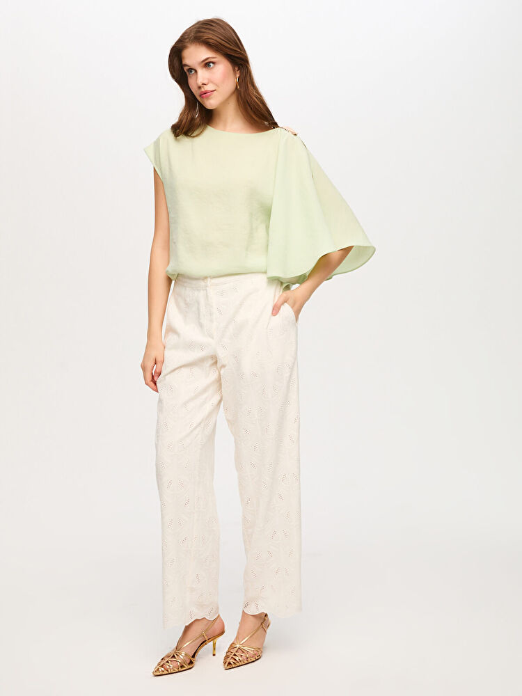 Wide Leg Fit Brode Nakış Detaylı Pantolon Faik Sönmez