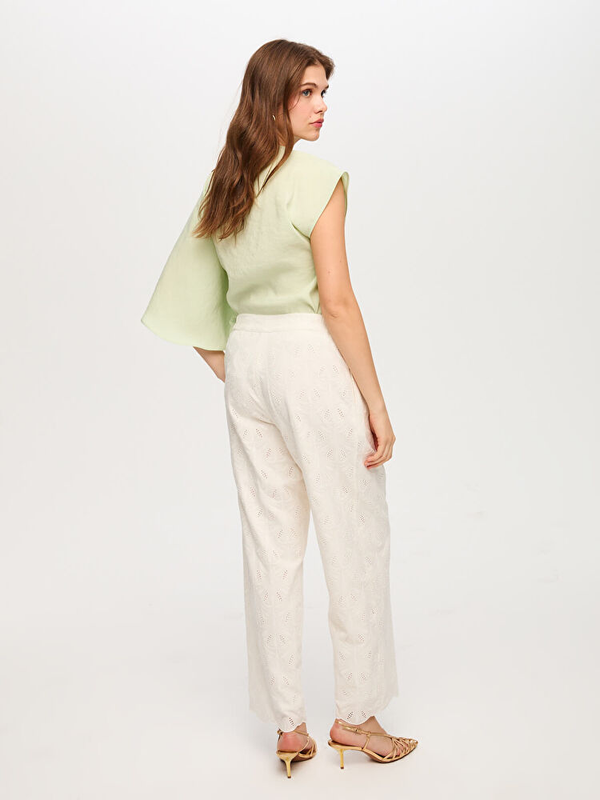 Wide Leg Fit Brode Nakış Detaylı Pantolon Faik Sönmez