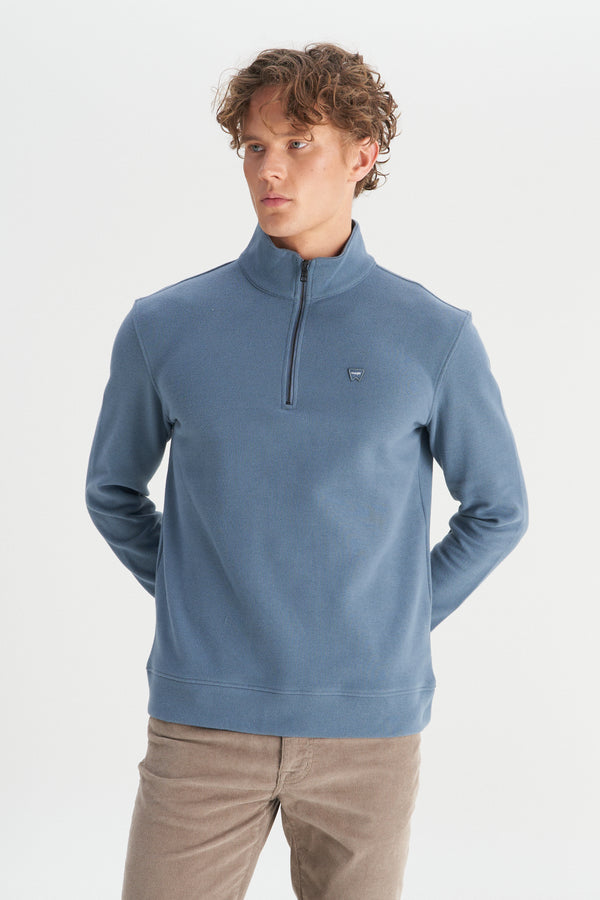 Wrangler Erkek Regular Fit Dik Yaka Fermuarlı Selanik Örgü Sweatshirt