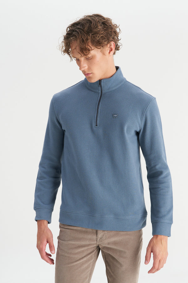Wrangler Erkek Regular Fit Dik Yaka Fermuarlı Selanik Örgü Sweatshirt