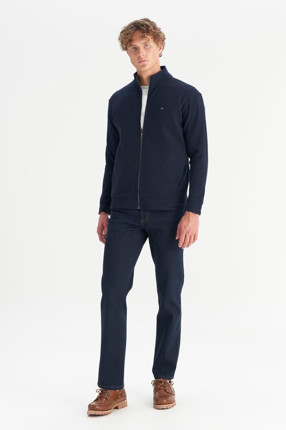 Wrangler Erkek Relaxed Fit Dik Yaka Fermuarlı Selanik Örgü Sweatshirt