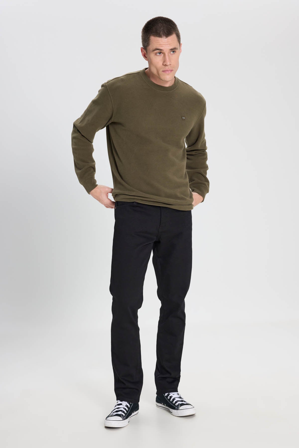 Wrangler Regular Fit Normal Kesim Bisiklet Yaka Selanik Örgü Sweatshirt